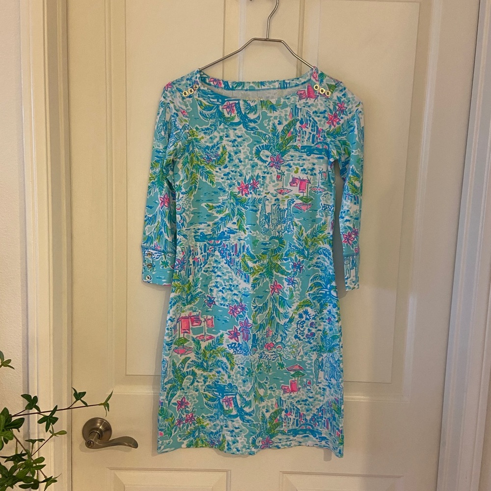 Lilly Pulitzer Womans Dress Size XXS Blue & Pink 3/4 Sleeve
